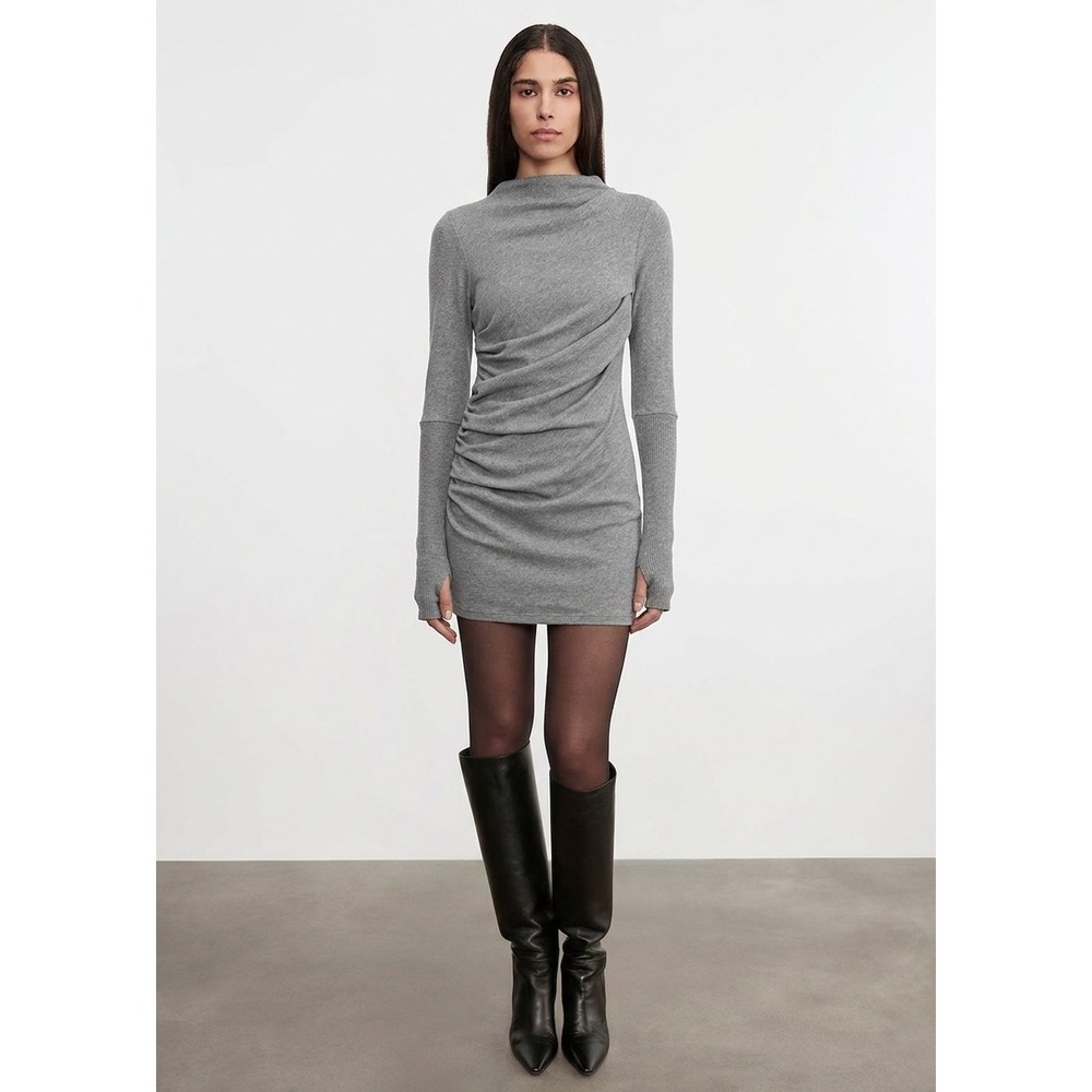 ENZA COSTA Cashmere Twist Dress Women Medium Smoke Gray Long Sleeve NEW